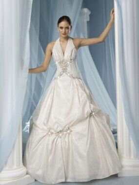 Beaded Halter Wedding Dress in Ivory. Like New